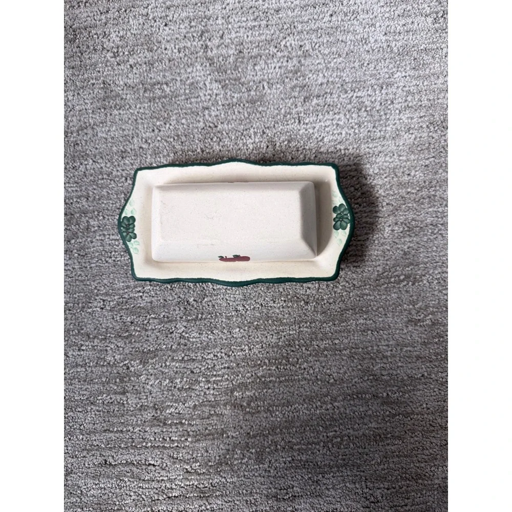 Noel Pie Plate Co Handpainted Ceramic Butter Dish Apple Motif Cream Green